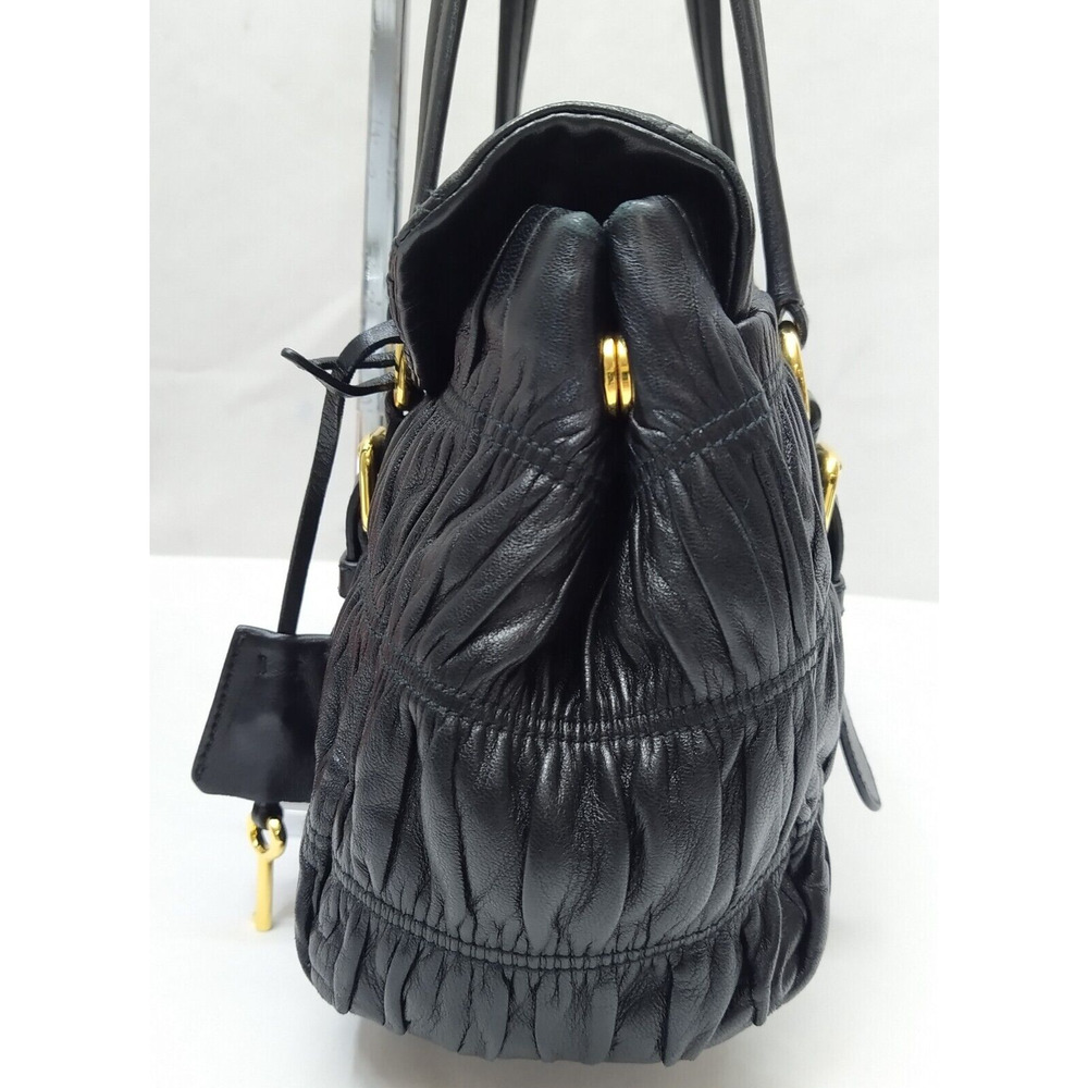 Prada Black Gaufre Nappa Leather Push Lock Double Handle Satchel Shoulder Bag - Picture 6 of 16